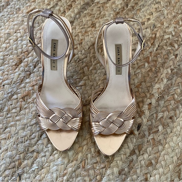 Zara Rose Gold Knot Braided Heels with Ankle Strap - Picture 6 of 11